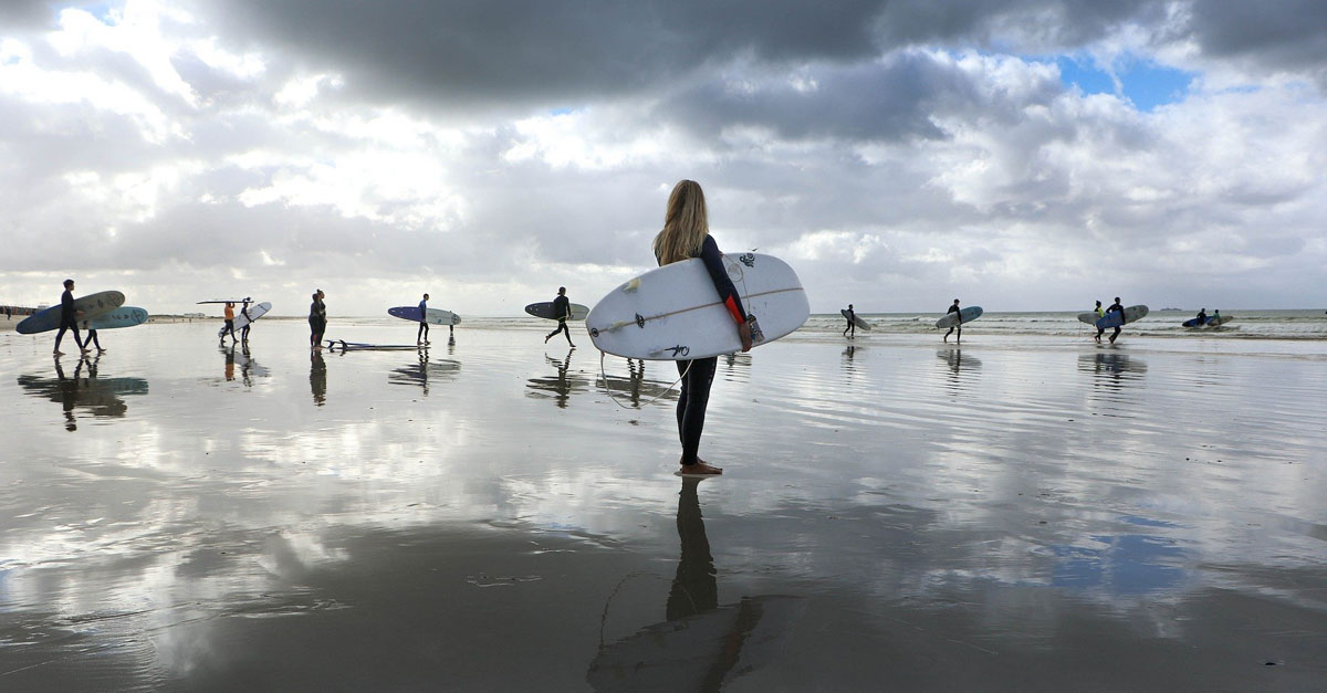 Group of trainees finishing their surf session